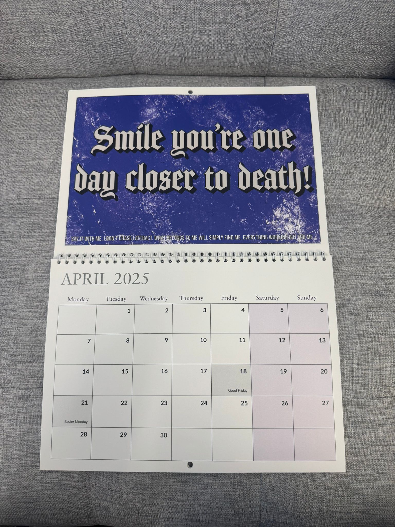 2025 Sarcastic, Dark Affirmation Calendar