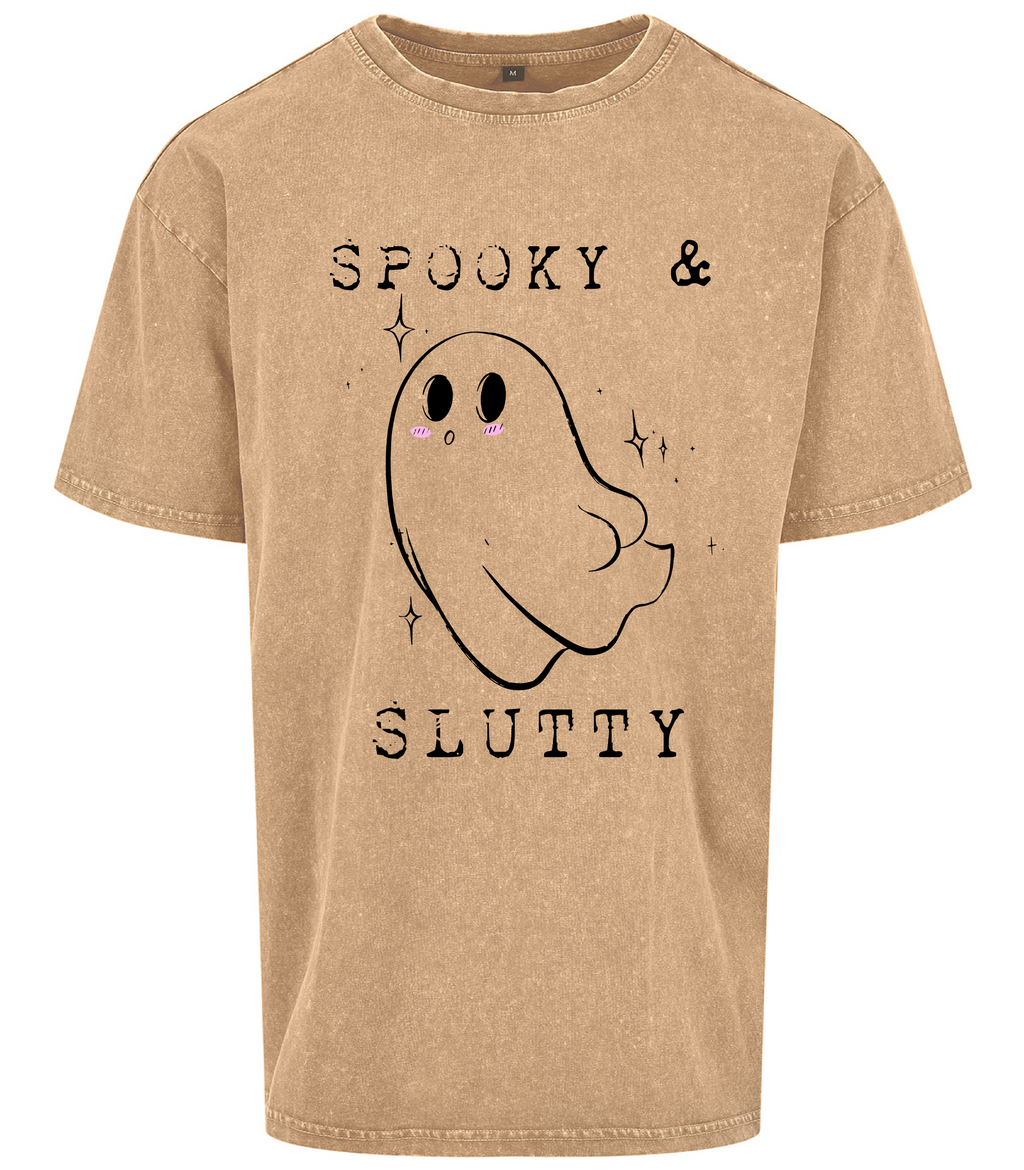 Spooky & Slutty Tan Acid Wash T-shirt